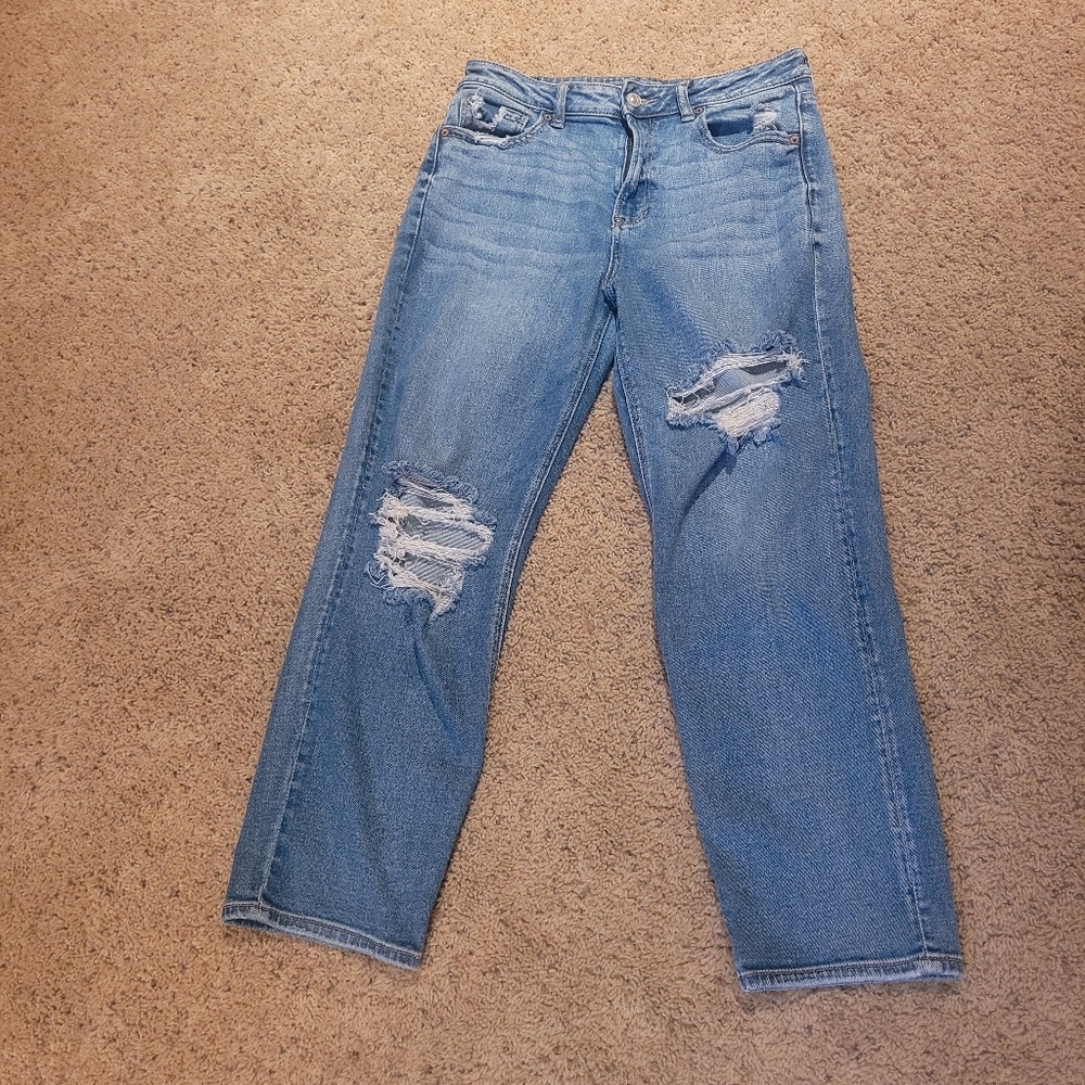 American Eagle Outfitters Blue Boyfriend Jeans with Distressed Details